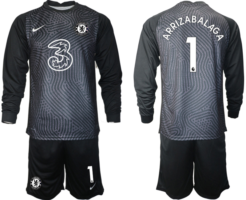 Men 2021 Chelsea black long sleeve goalkeeper #1 soccer jerseys